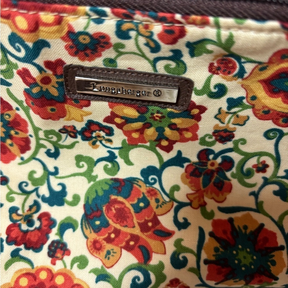 Longaberger Colorful Floral Fabric Crossbody Handbag with Metal Tag - Picture 2 of 6